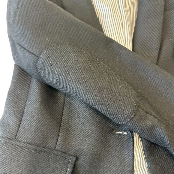 Banana Republic Black Wool Herringbone Elbow Patches Preppy Tailored H Jacket 2 - Picture 6 of 13